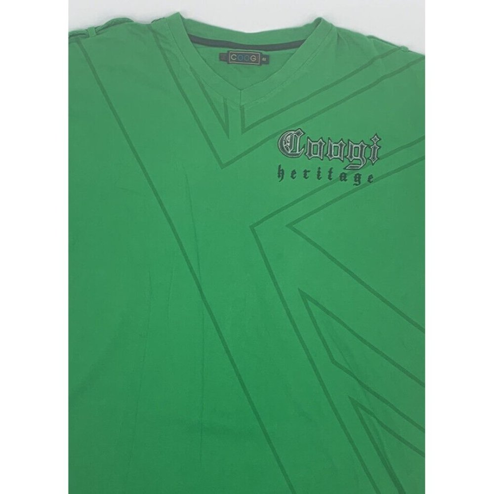 Men's COOGI Short Sleeve V-Neck Shirt Heritage Embroidered Green 4X - Picture 4 of 12